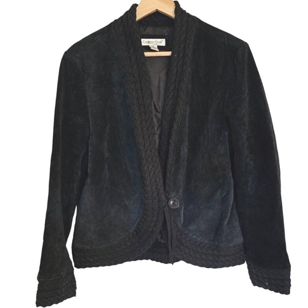 Coldwater Creek Leather Embroidered‎ Jacket Size Medium Black Equestrian